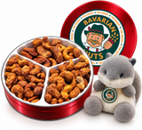 Cinnamon Roasted Cashews 18oz Gift Tin + Plush Squirrel | Vegan & Gluten-free | Magic Bavarian Nuts