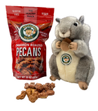 Cinnamon Roasted Pecans 18oz + Plush Squirrel Combo | Vegan & Gluten-free | Magic Bavarian Nuts