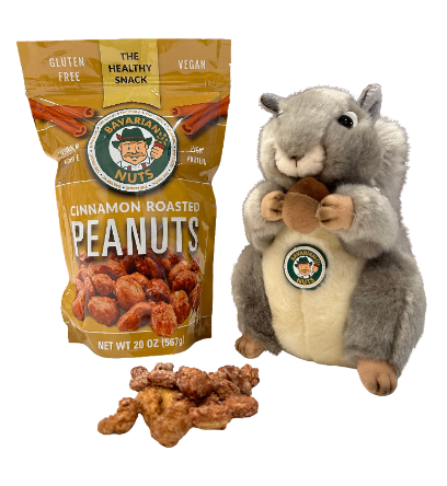 Cinnamon Roasted Peanuts 18oz + Plush Squirrel Combo | Vegan & Gluten-free | Magic Bavarian Nuts