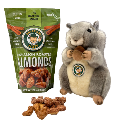 Cinnamon Roasted Almonds 18oz + Plush Squirrel Combo | Gluten-free & Vegan | Magic Bavarian Nuts